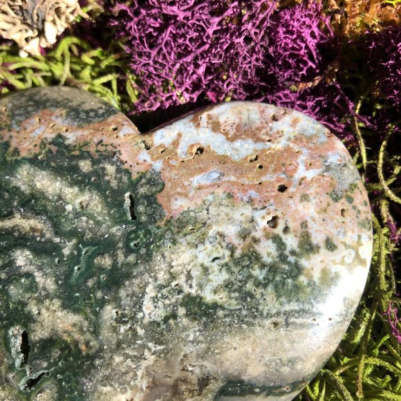 HUGE Moss Agate heart palm stone polished crystal healing reiki gemstone gift - Picture 4 of 10